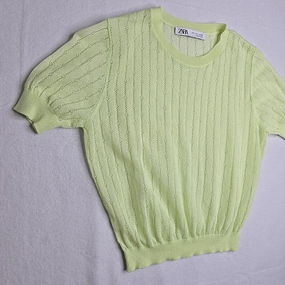 Zara Womens S Lightweight Lime Green Lace Accent Sweater Top Small FINE‎ KNIT - Picture 5 of 9